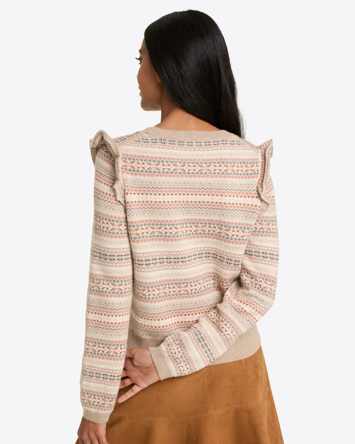 Draper James Brown Fairisle Flutter Sleeve Sweater