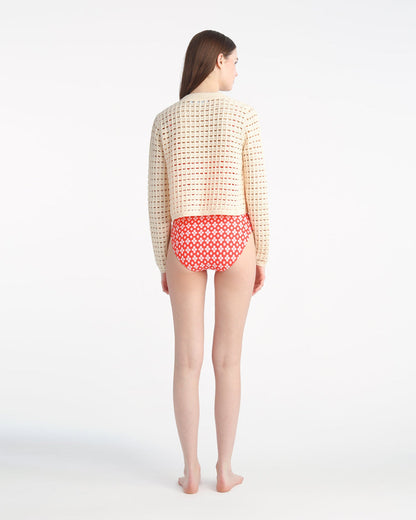 Draper James Beige Crochet Sweater Cardigan in Beige