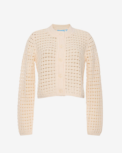 Draper James Beige Crochet Sweater Cardigan in Beige