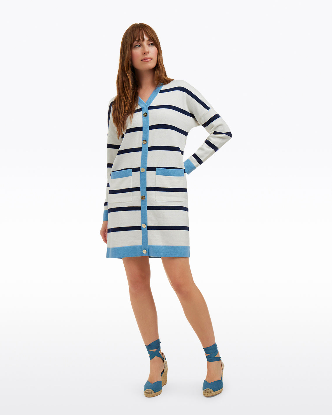Draper James Magnolia White Cassadee Cardigan Sweater Dress