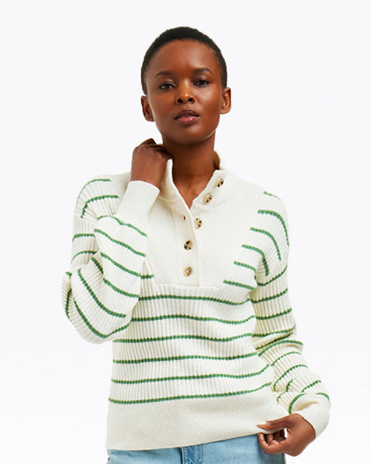 Draper James Magnolia White Multi Striped Button Front Sweater