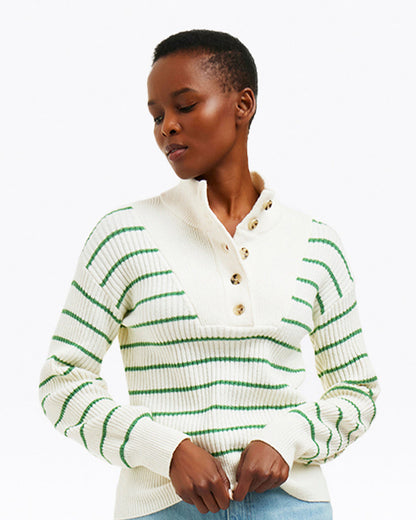 Draper James Magnolia White Multi Striped Button Front Sweater