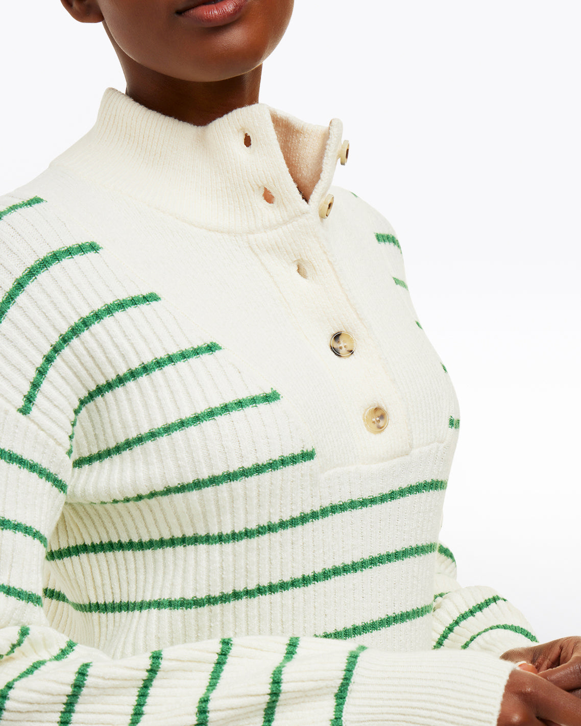 Draper James Magnolia White Multi Striped Button Front Sweater