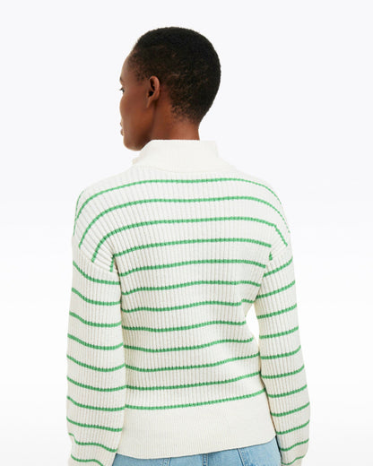 Draper James Magnolia White Multi Striped Button Front Sweater