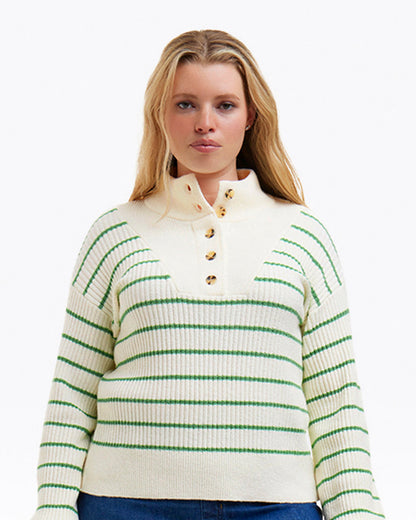 Draper James Magnolia White Multi Striped Button Front Sweater