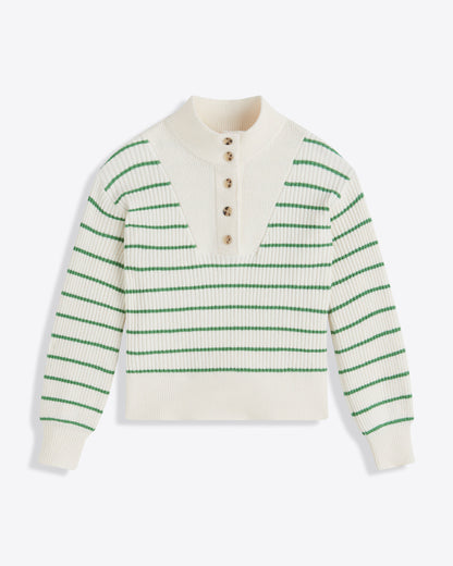 Draper James Magnolia White Multi Striped Button Front Sweater