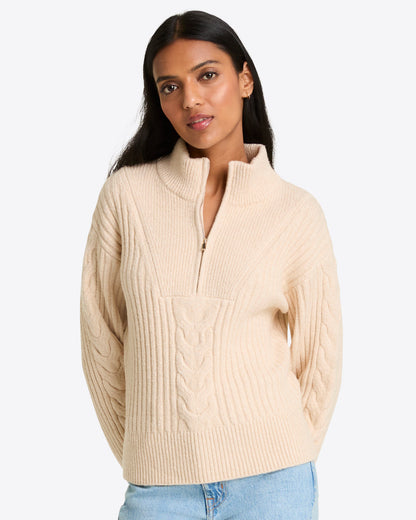 Draper James Cream Quarter Zip Cableknit Sweater