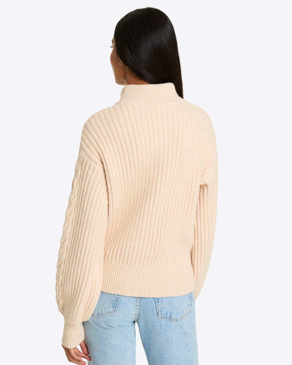 Draper James Cream Quarter Zip Cableknit Sweater