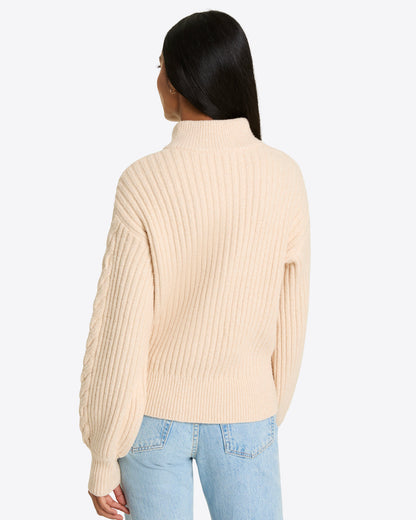 Draper James Cream Quarter Zip Cableknit Sweater