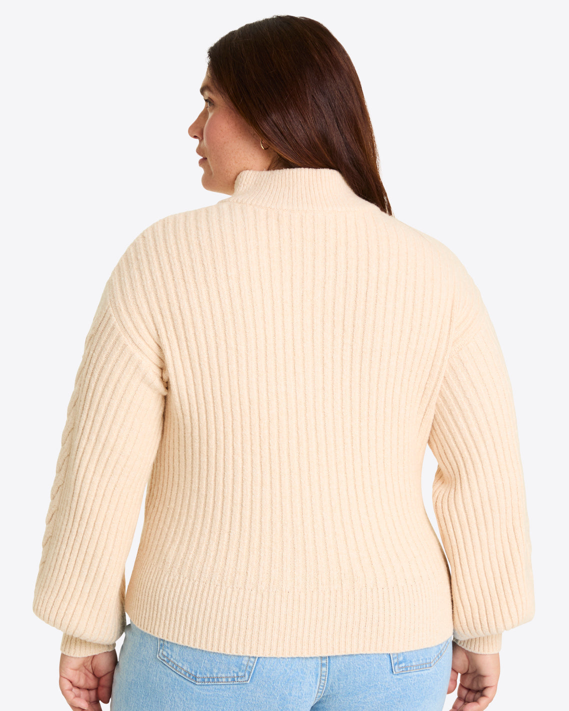 Draper James Cream Quarter Zip Cableknit Sweater
