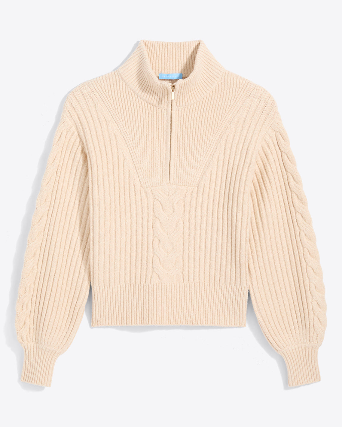 Draper James Cream Quarter Zip Cableknit Sweater