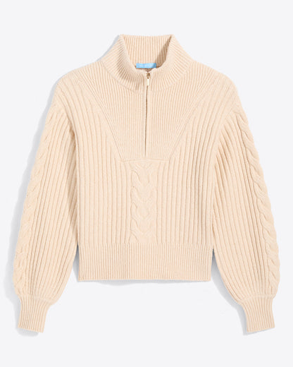 Draper James Cream Quarter Zip Cableknit Sweater