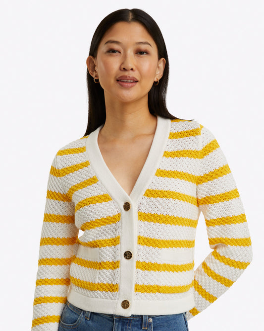 Draper James Magnolia White Rita V-Neck Cardigan in Cotton