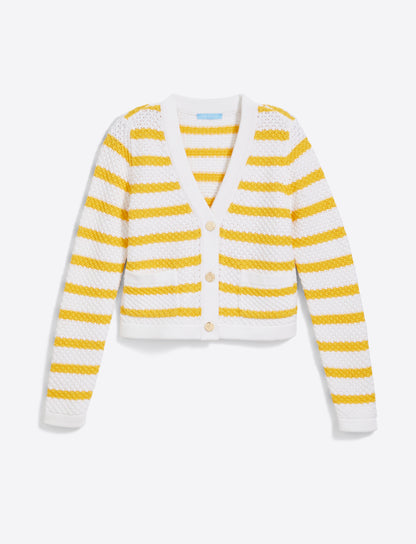 Draper James Magnolia White Rita V-Neck Cardigan in Cotton