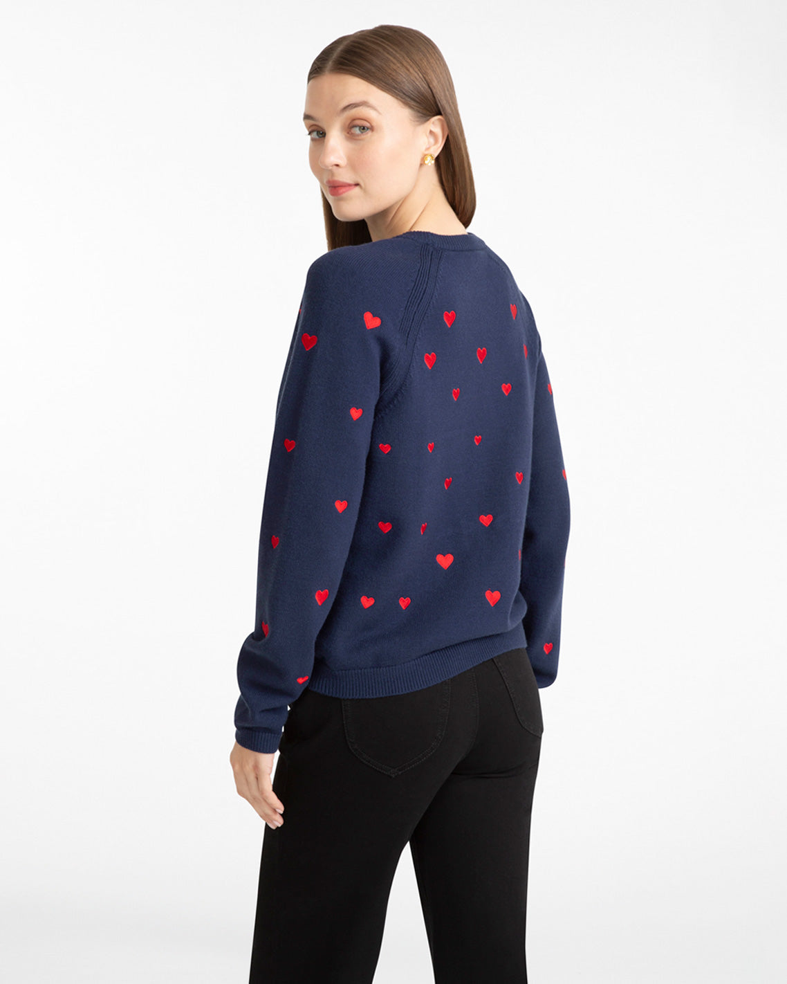 Draper James Nassau Navy Multi Ditsy Heart Crewneck Sweater