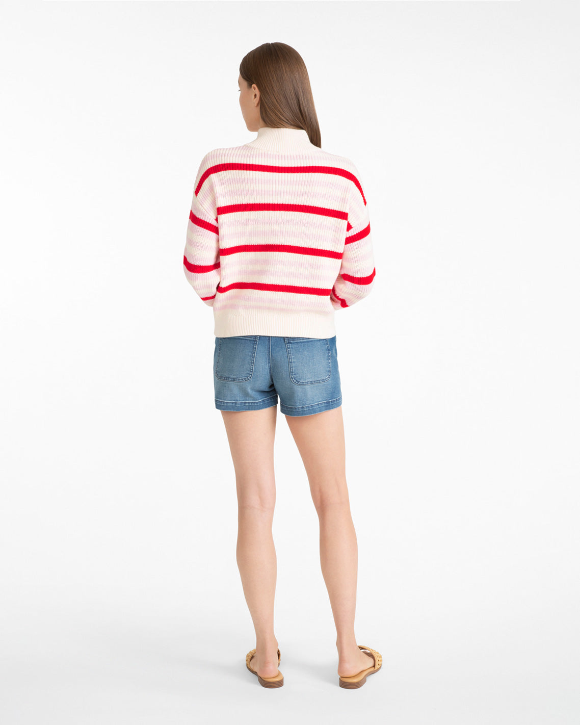 Draper James Pink Mixed Stripe Quarter Zip Sweater in Mixed Stripe
