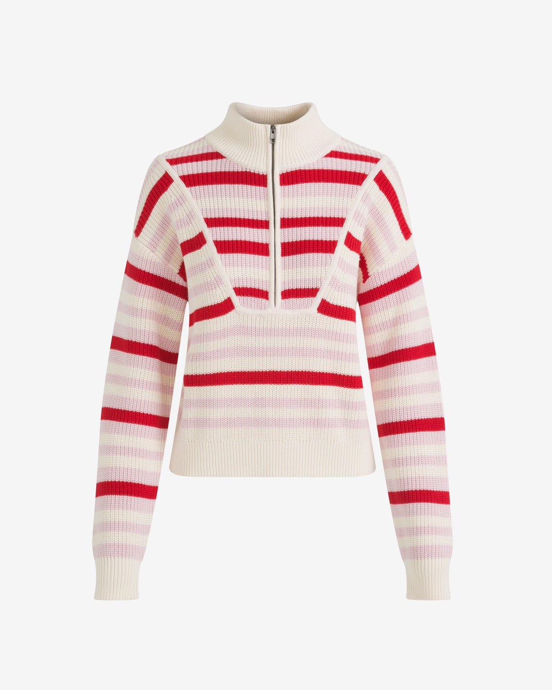 Draper James Pink Mixed Stripe Quarter Zip Sweater in Mixed Stripe