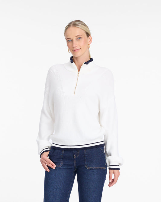 Draper James Magnolia White Quarterzip Sweater