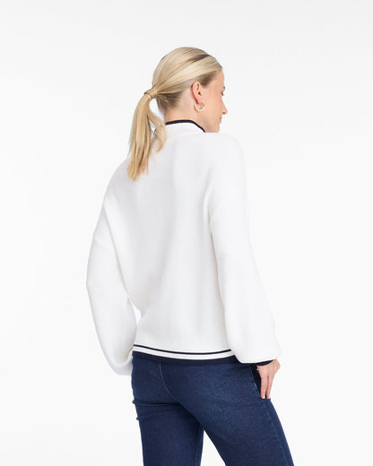 Draper James Magnolia White Quarterzip Sweater