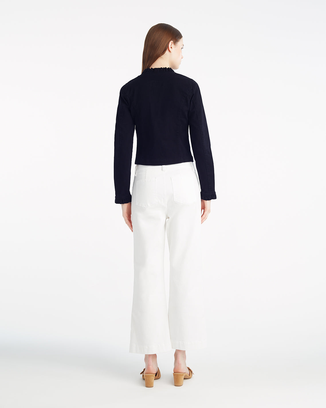 Draper James Belle Meade Black Ruffle Denim Jacket – Light Wash