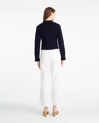Draper James Belle Meade Black Ruffle Denim Jacket – Light Wash