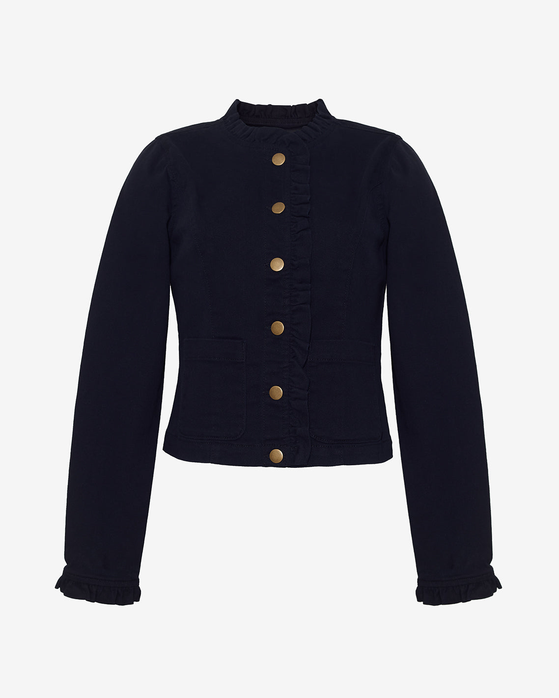Draper James Belle Meade Black Ruffle Denim Jacket – Light Wash