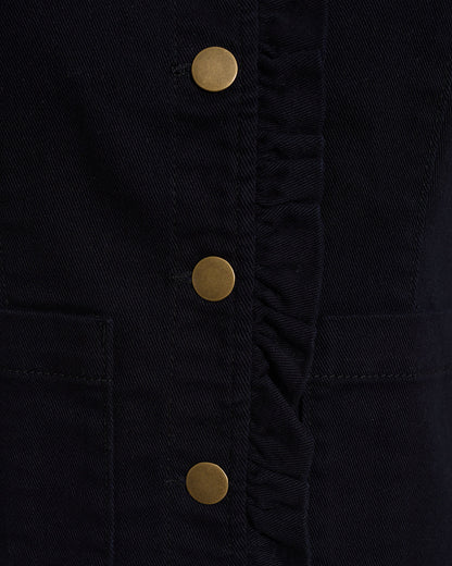 Draper James Belle Meade Black Ruffle Denim Jacket – Light Wash
