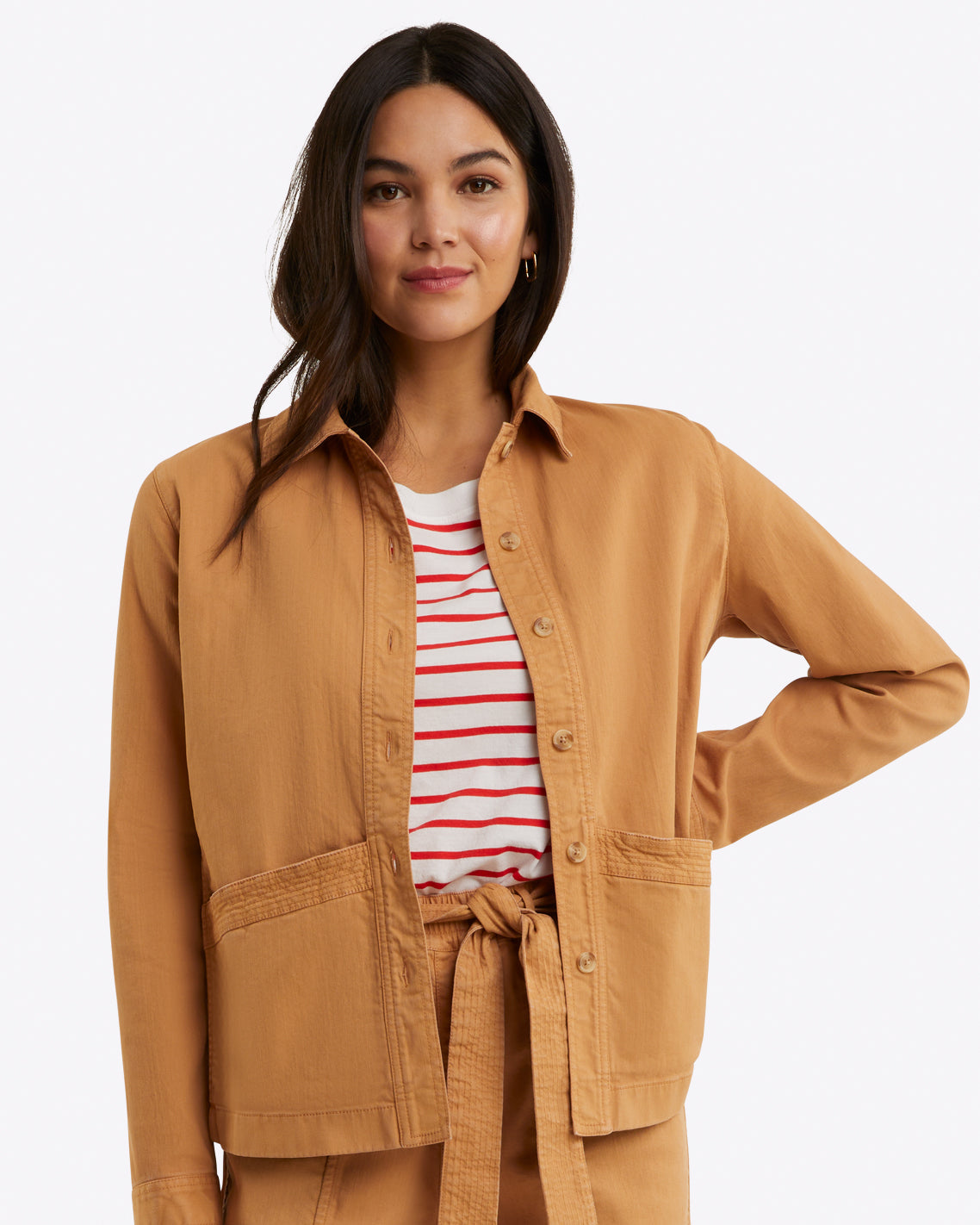 Draper James Camel Utility Jacket in Cotton Twill