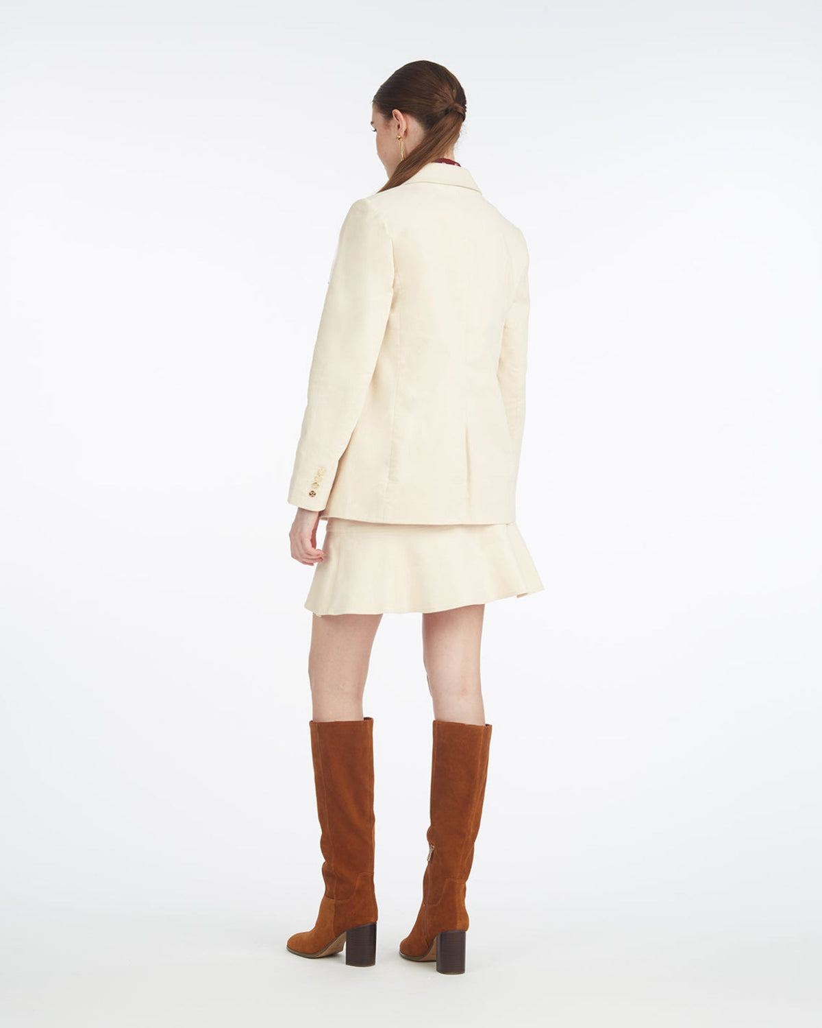 Draper James Cream Double Breasted Blazer in Stretch Corduroy