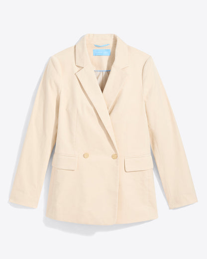 Draper James Cream Double Breasted Blazer in Stretch Corduroy