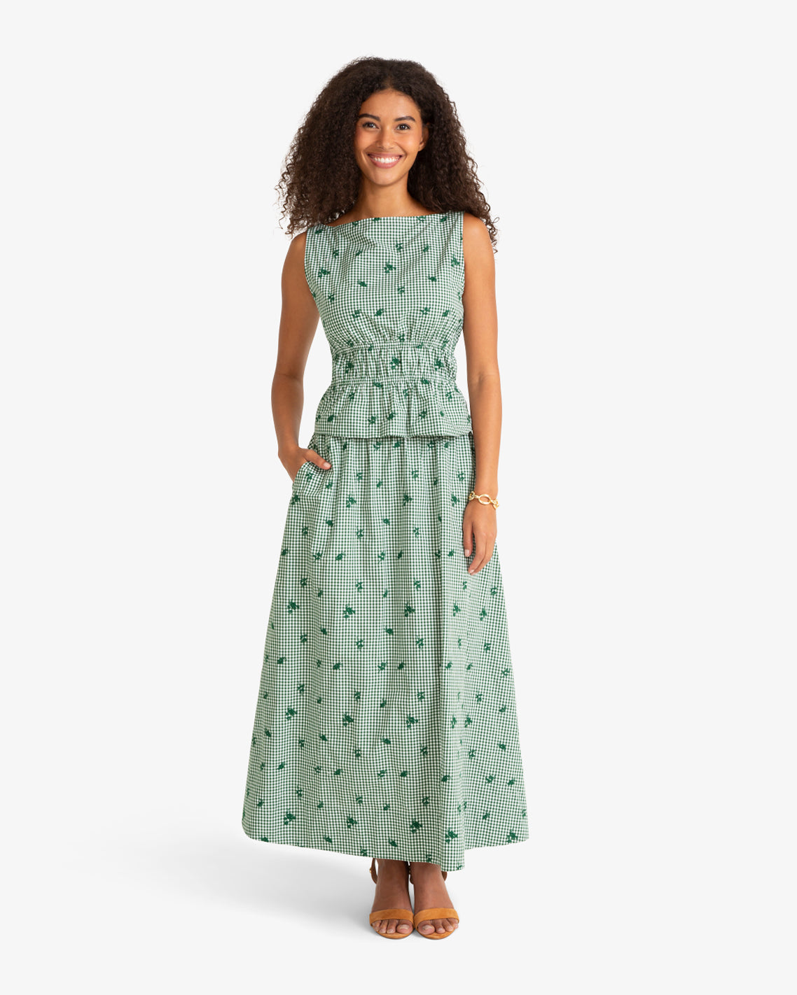 Draper James Green Multi Midi Skirt in Green Gingham