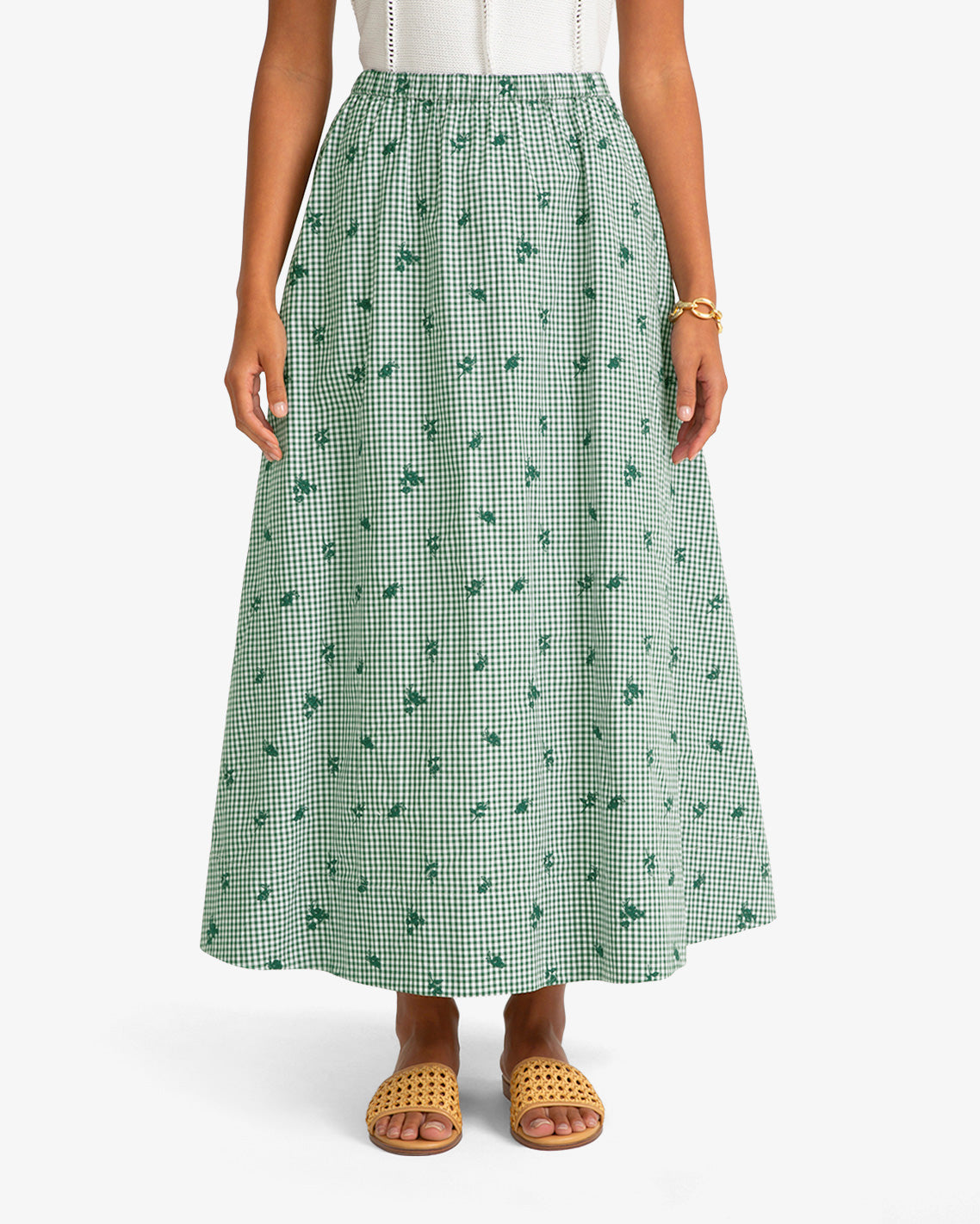 Draper James Green Multi Midi Skirt in Green Gingham