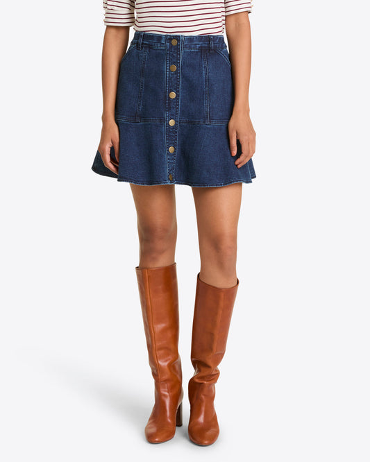 Draper James Dark Wash Button Front Denim Skirt