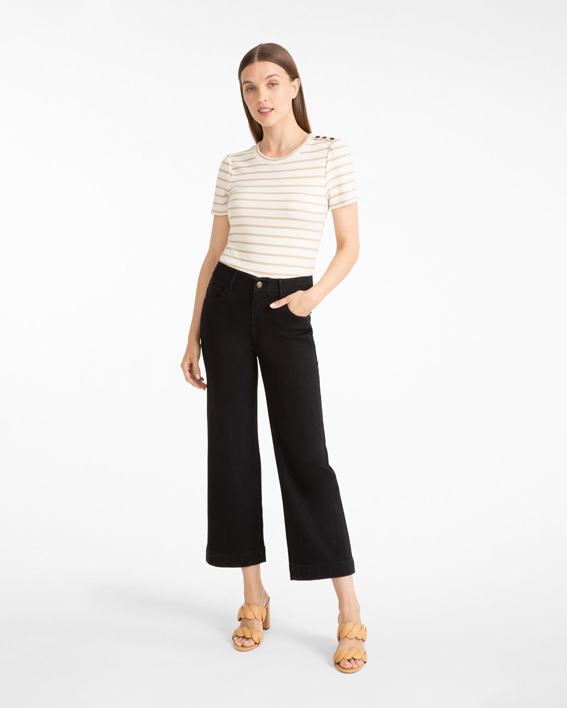 Draper James Belle Meade Black 5-Pocket Wide Leg Crop in Black Denim