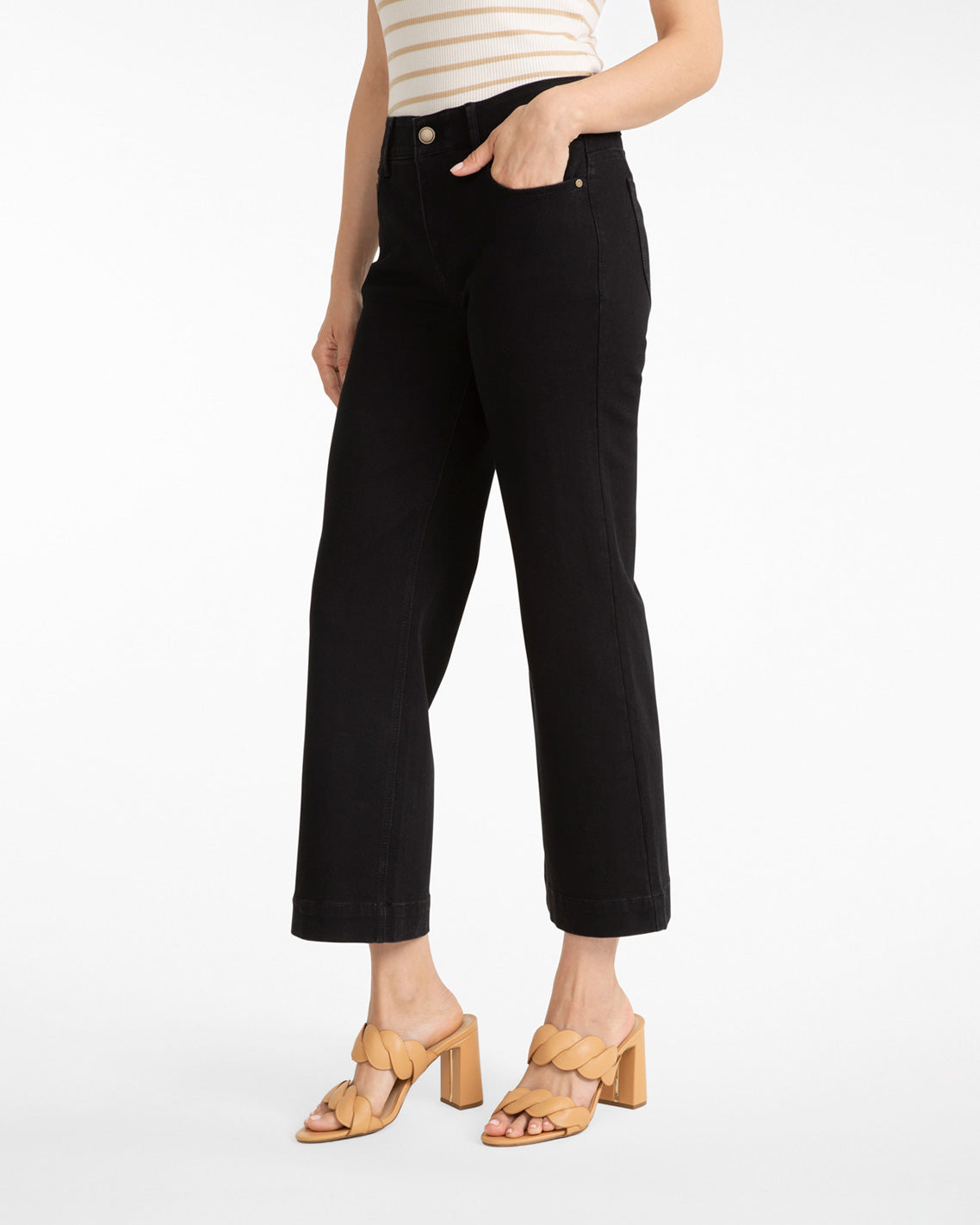 Draper James Belle Meade Black 5-Pocket Wide Leg Crop in Black Denim