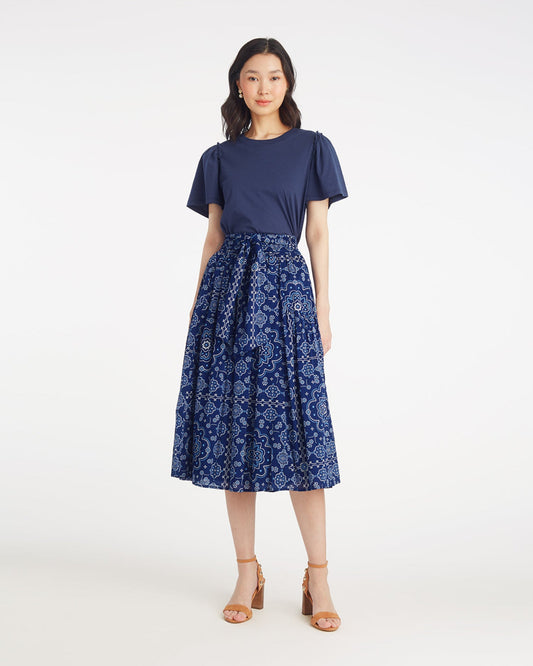 Draper James Bandana Blue Midi Skirt in Bandana Blue