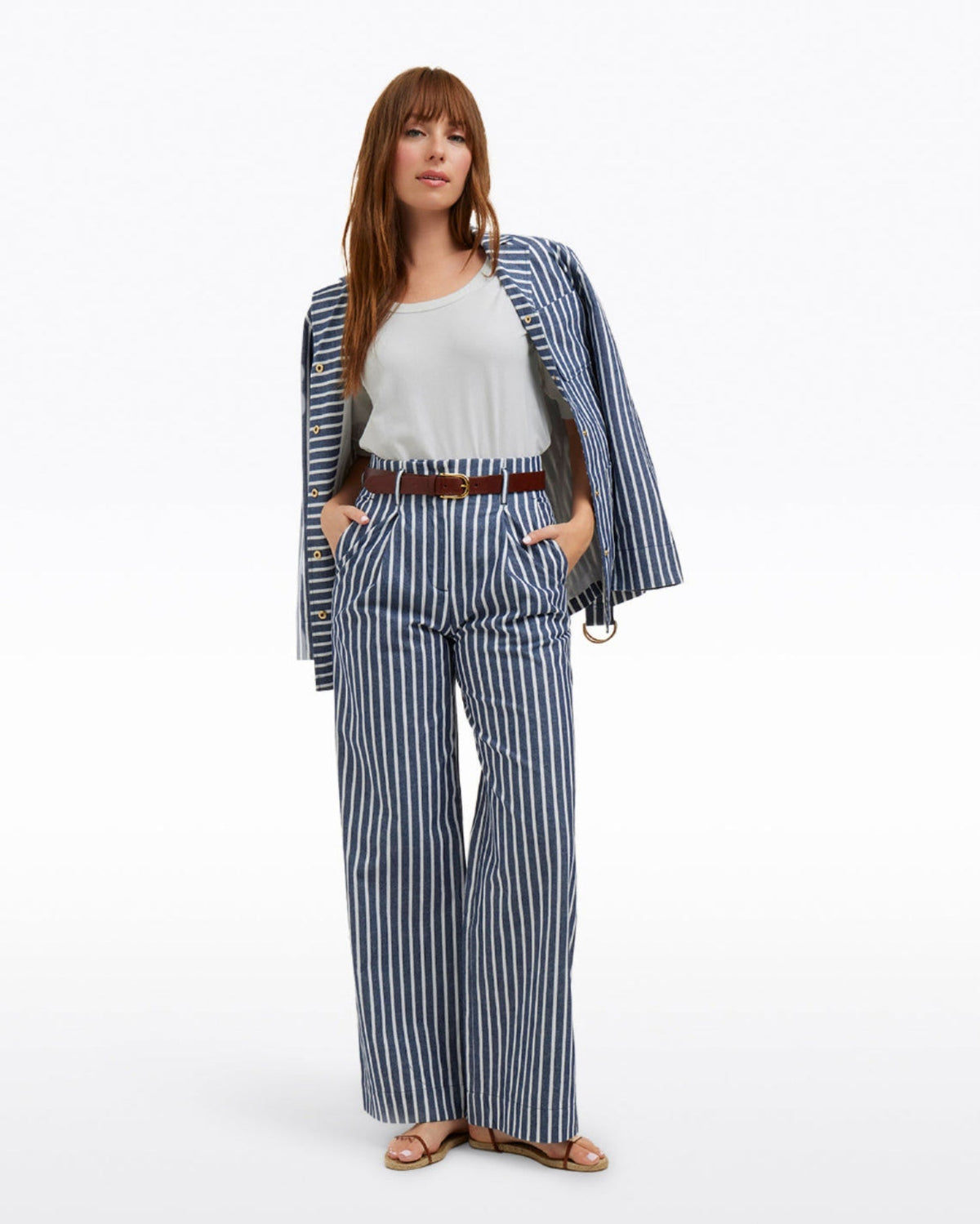 Draper James Railroad Stripe Wide Leg Pants | Women's Trousers by Draper James