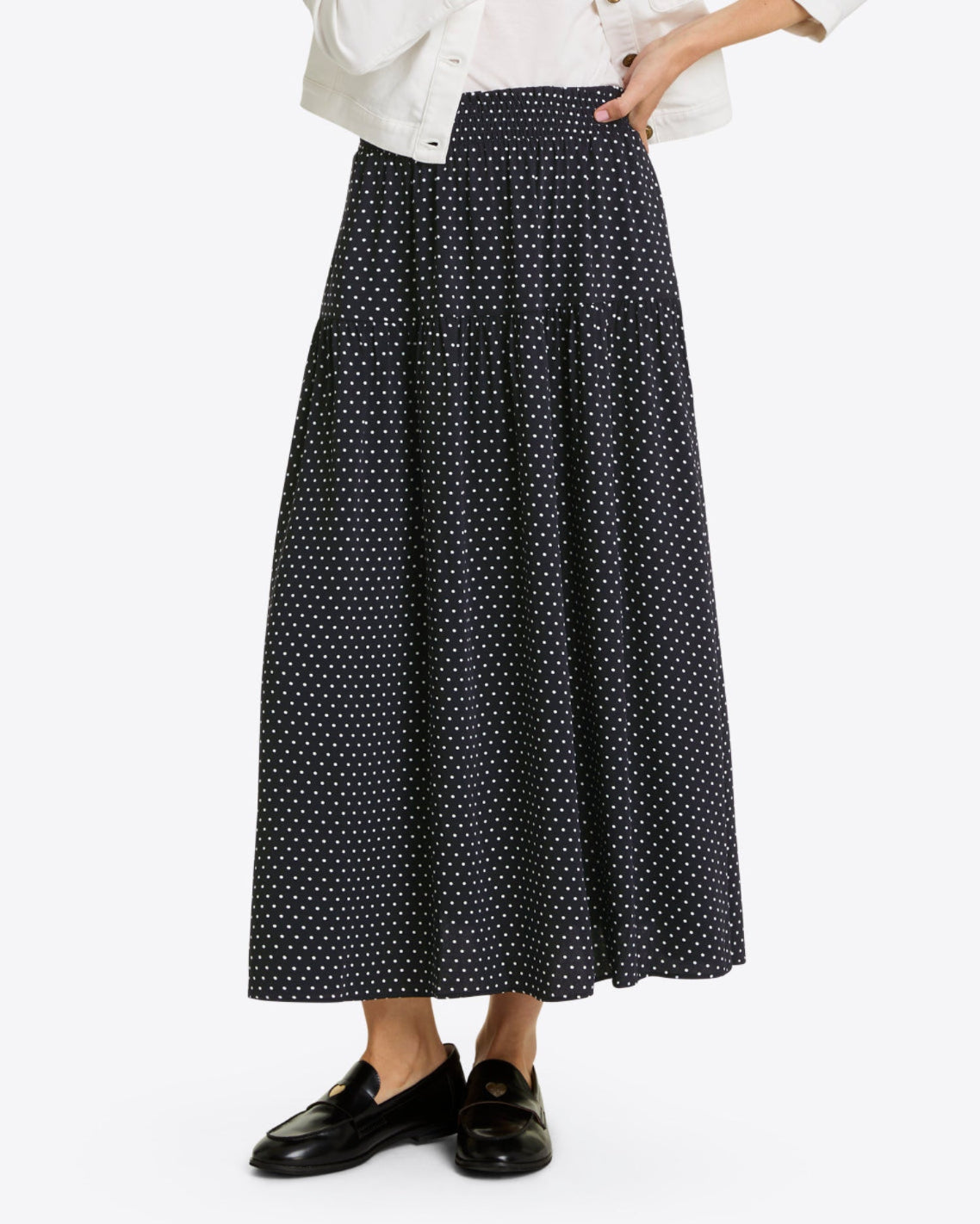 Draper James Black Polka Dot Midi Skirt in Polka Dot