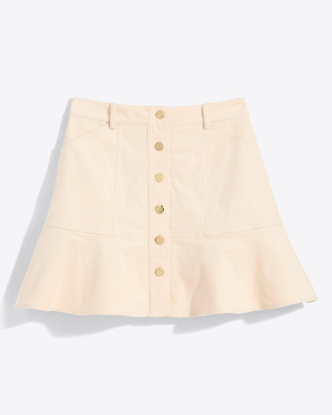 Draper James Magnolia White Peplum Mini Skirt in Stretch Corduroy