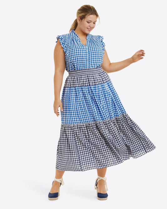 Draper James Blue Peasant Skirt in Blue Gingham