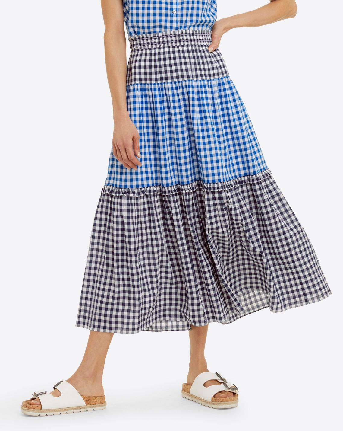 Draper James Blue Peasant Skirt in Blue Gingham