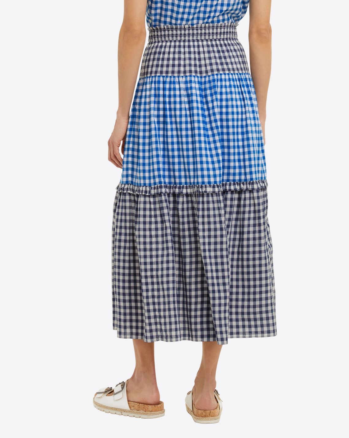Draper James Blue Peasant Skirt in Blue Gingham