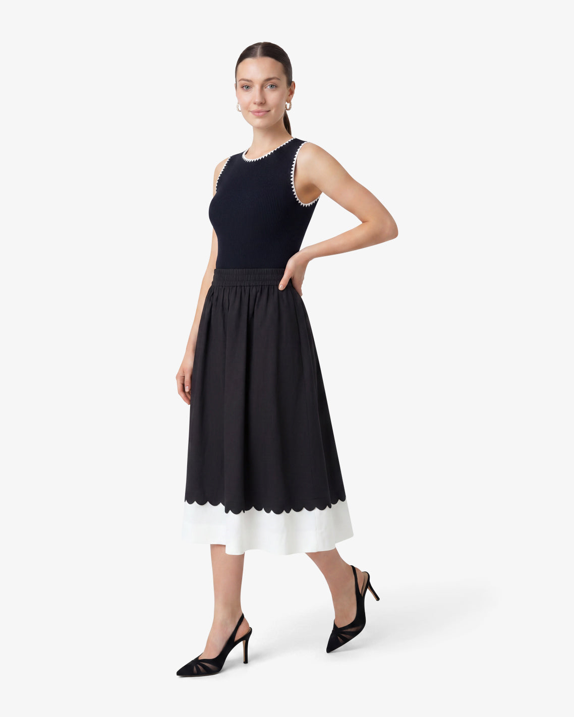 Draper James Black Midi Skirt in Black and White
