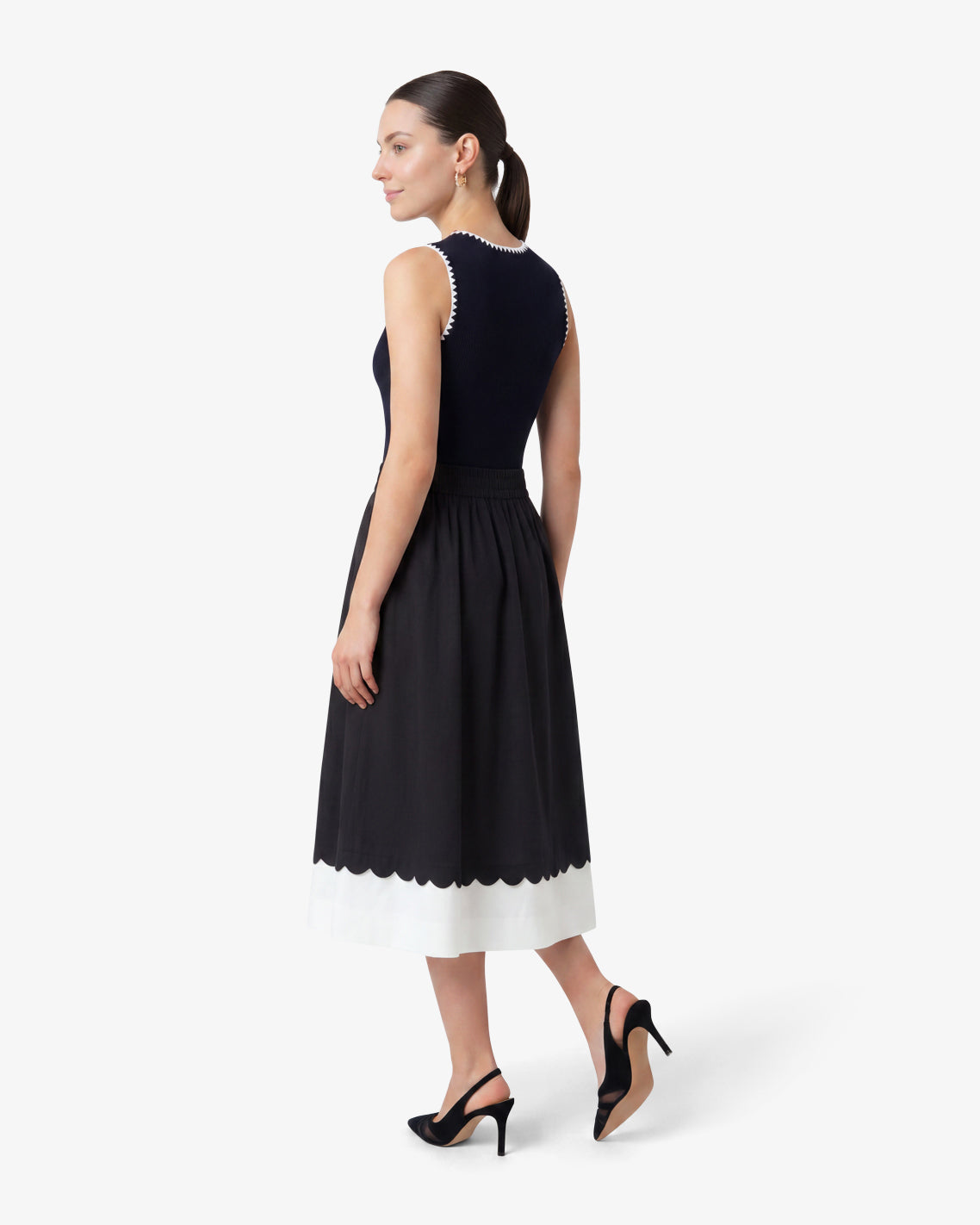 Draper James Black Midi Skirt in Black and White