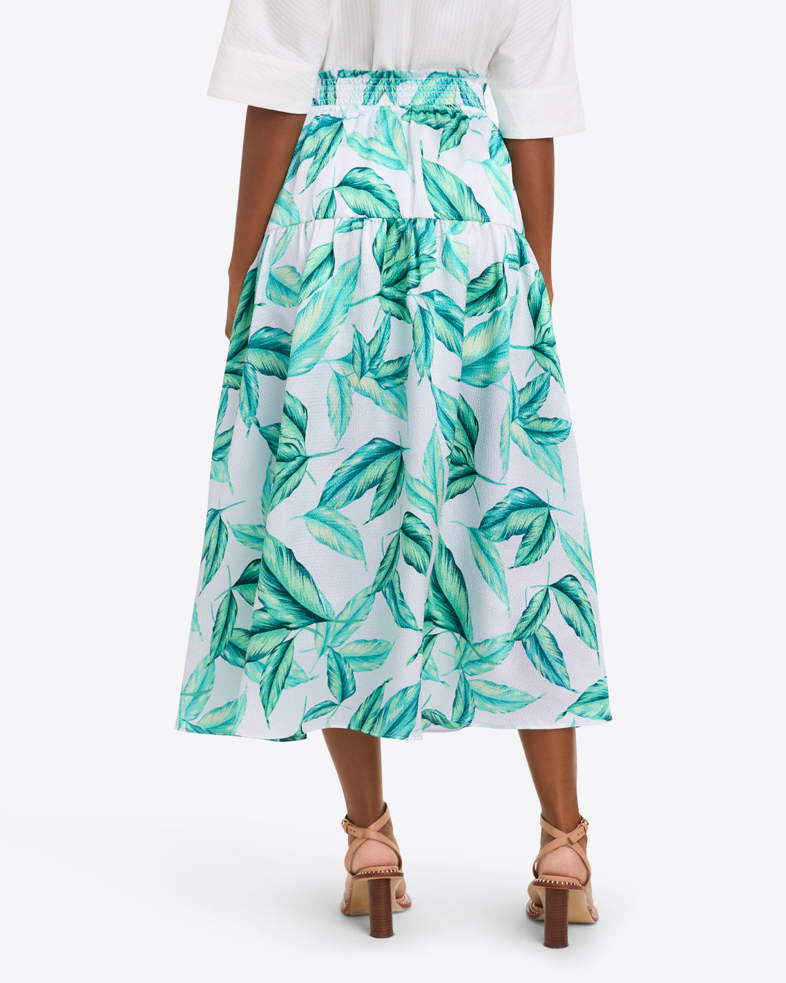 Draper James Tropical Leaf Midi Skirt in Hammered Satin