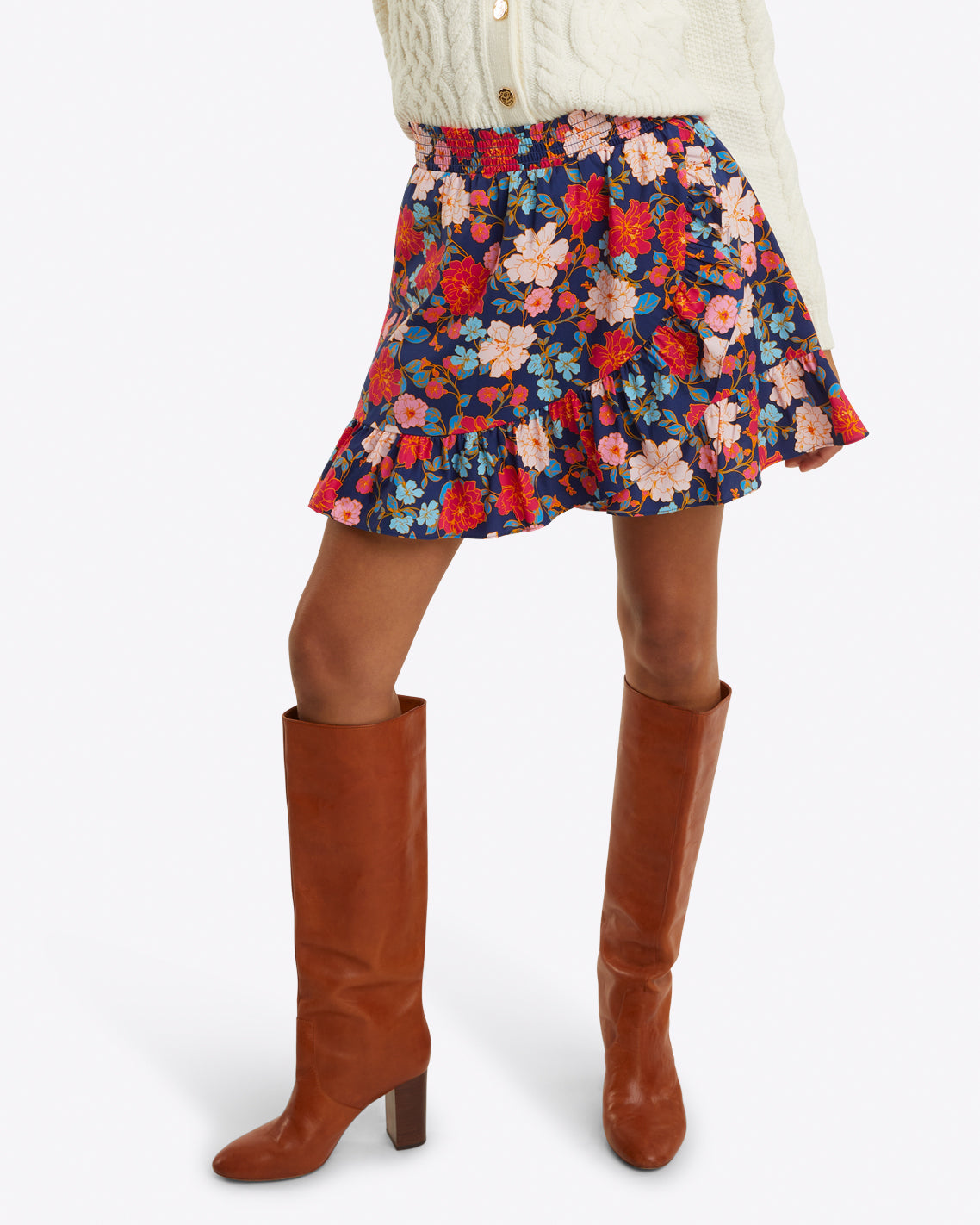 Draper James Blooming Peony Ruffle Wrap Skirt in Stretch Poplin