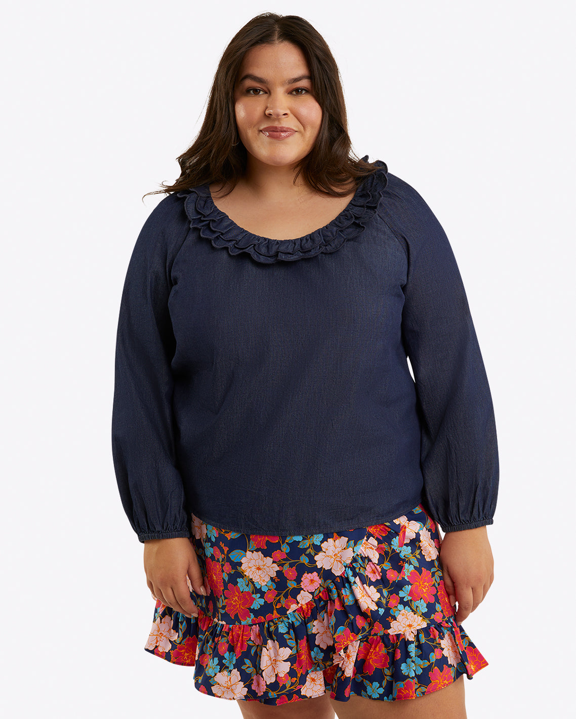 Draper James Blooming Peony Ruffle Wrap Skirt in Stretch Poplin