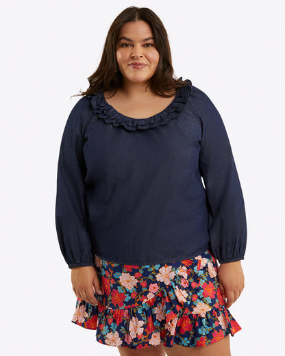 Draper James Blooming Peony Ruffle Wrap Skirt in Stretch Poplin