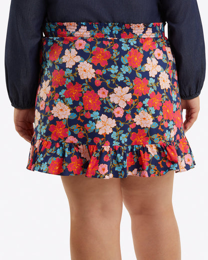 Draper James Blooming Peony Ruffle Wrap Skirt in Stretch Poplin