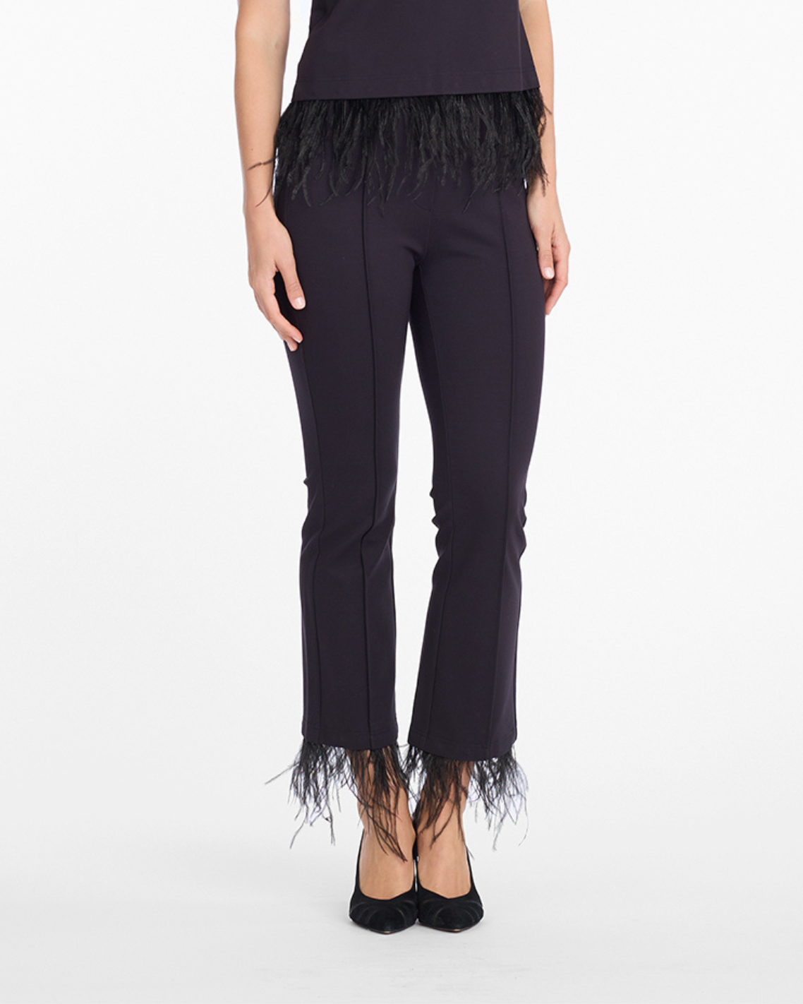 Draper James Black Trousers with Feather Trim